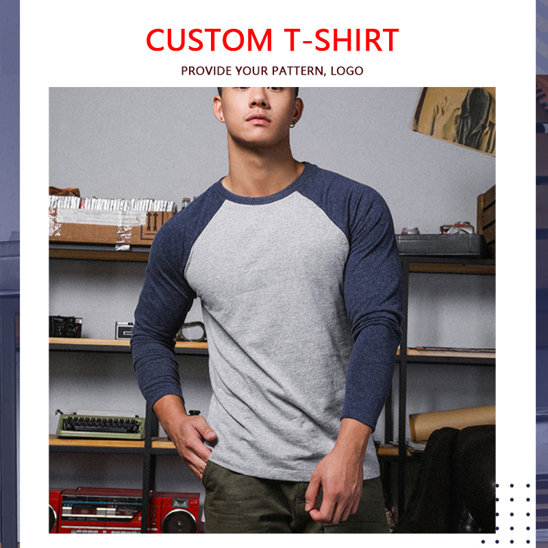Color-blocking raglan long-sleeved T-shirt, pure cotton sports and fitness bottoming shirt PY-NC011 Featured Image