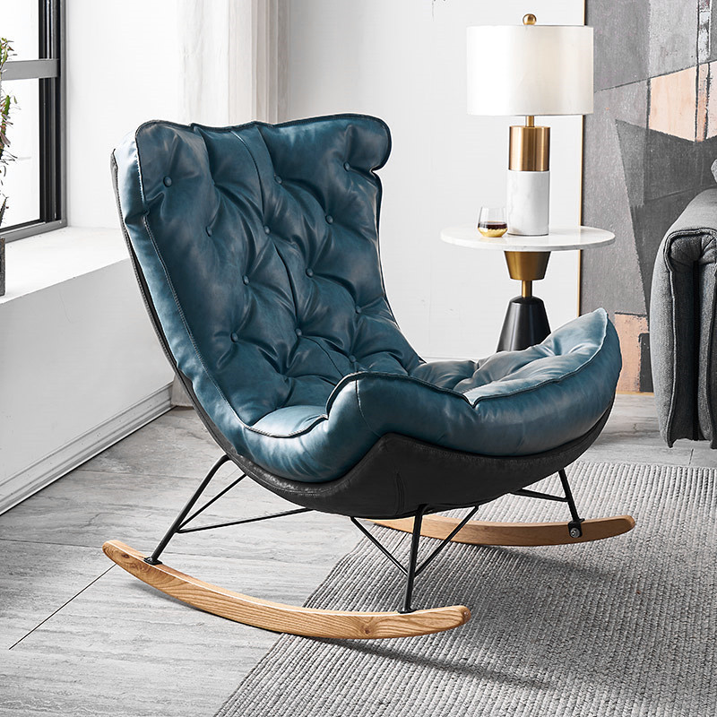 Blue Tufted Single Leather Rocking Chair Featured Image