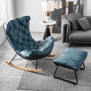 Blue Tufted Single Leather Rocking Chair