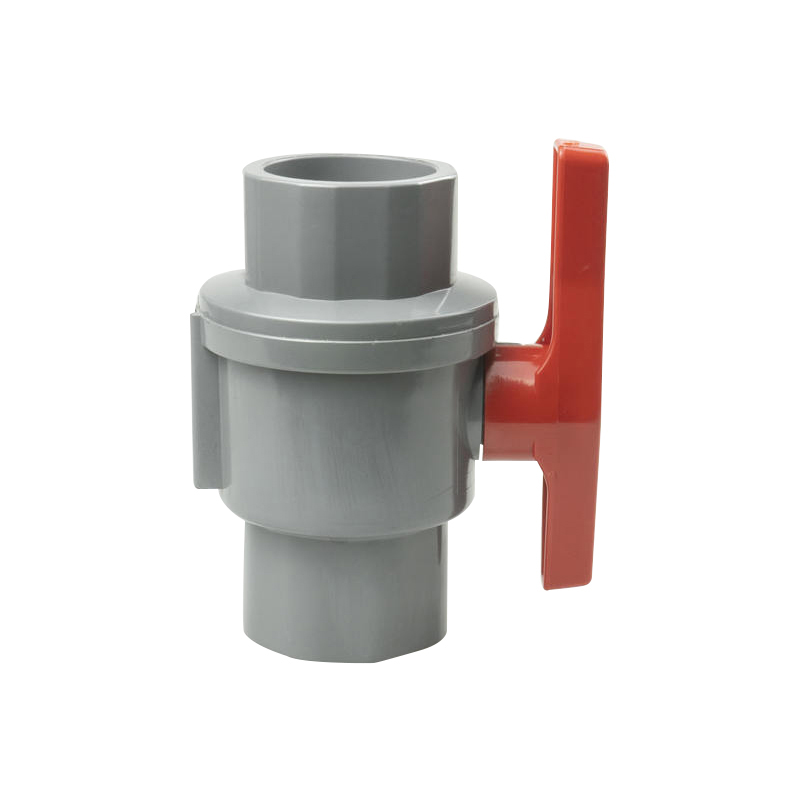 Factory made hot-sale Pvc Pipes Fittings Socket Whith Dore - PVC two pieces ball valve with red plastic handle with valve seat – Pntek