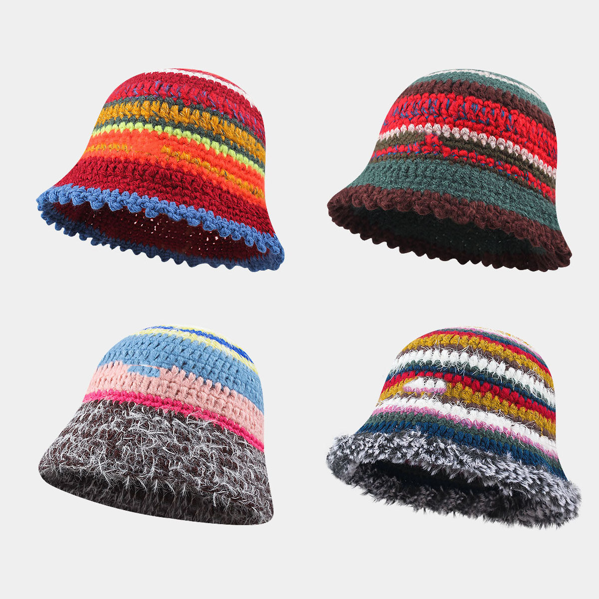 Women Knitted Bucket Hat Beanies Hat Crochet Fisherman Hat Winter Casual Bucket Cap