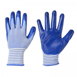 Smooth Nitrile Coated White Polyester Abrasion Resistance Gloves For Garden Work