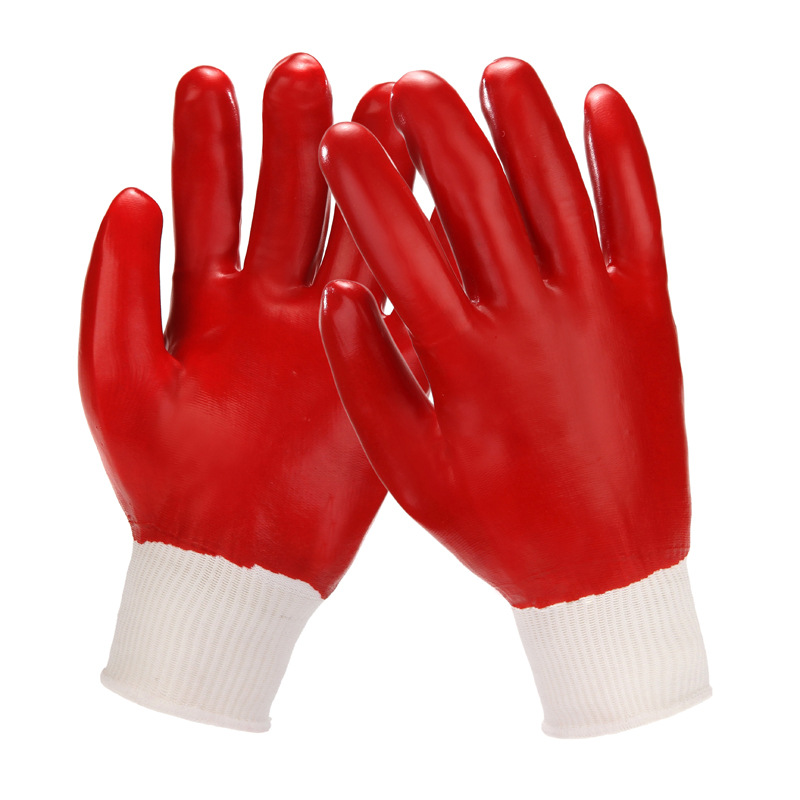 Anti oil cotton liner knit wrist working pvc fully coated industrial gloves (2)
