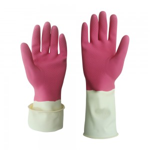 Pink white double color household dishwashing cleaning latex gloves