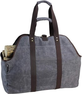 Waxed Canvas Log Carrier Tote Bag