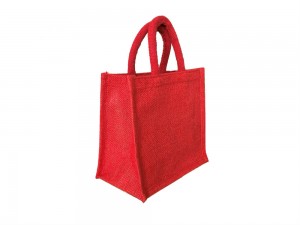 Zipper Closure Red Jute Tote Bag with Design