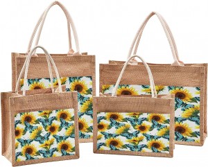 Jute Burlap Linen Shopping Bag Full Print with Card