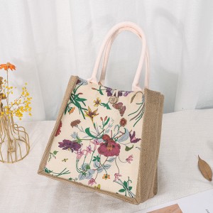 Floral Print Jute Bag