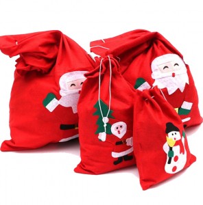 Printed Coloured Canvas Christmas Drawstring Bag