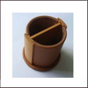 Wooden And Genuine Leather Pencil Holder