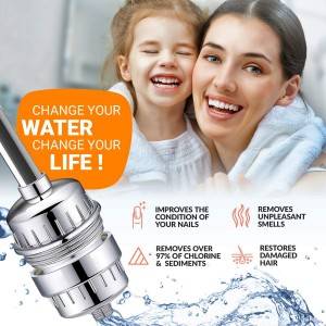 15-stegs duschvattenfilter med kol KDF för hårt vatten