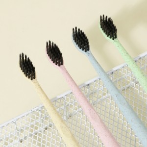 Cepillo de dentes de carbón de trigo ecolóxico personalizado de cerdas medianas biodegradable para os dentes