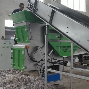 Plastic single shaft shredder with pusher for shred PP and PE