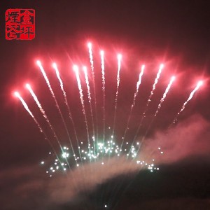Cake Battery Fireworks –  30mm FAN SHAPED 13S ROW CAKE RED CROSSETTE WITH GREEN STROBE MINE – JinPing Fireworks