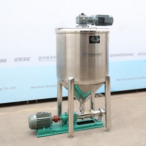 Cone bottom mixing tank with high viscosity conveying screw pump