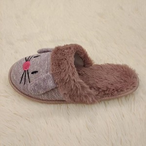 Ladies indoor slippers knit faux fur side binding