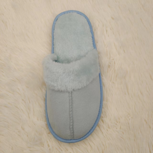 Classic fashionable comfortable and fancy ladies indoor slippers suede fabric upper side binding outsole style.