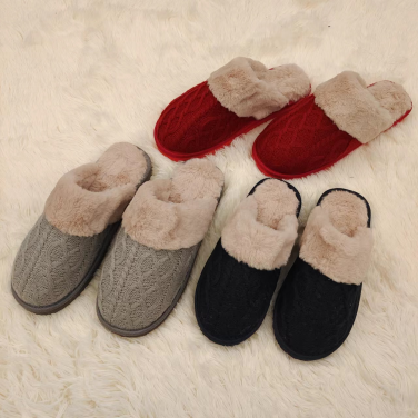 Factory wholesale ladies indoor slippers breathable warm soft knitting upper cemented outsole style. Featured Image
