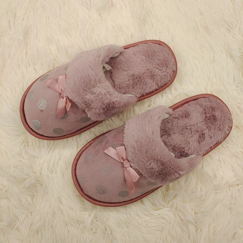 Ladies suede fabric side binding indoor slippers Featured Image