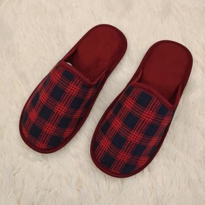 Mens textile checker side binding indoor slippers