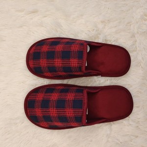 Mens textile checker side binding indoor slippers