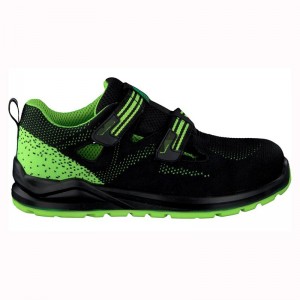 Sandal style safety shoes with flyknit upper double density PU injection sole