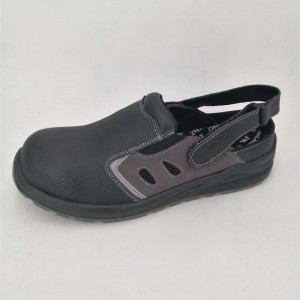 Sandal style safety shoes leather upper double density PU injection sole