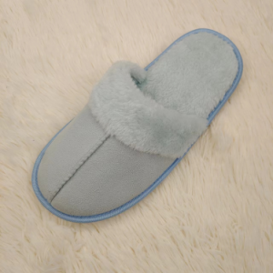 Classic fashionable comfortable and fancy ladies indoor slippers suede fabric upper side binding outsole style.