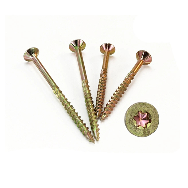 China Factory Supplied High Tensile DIN 7505 Yellow Zinc plated Class 4.8 8.8 Chipboard Screws Featured Image