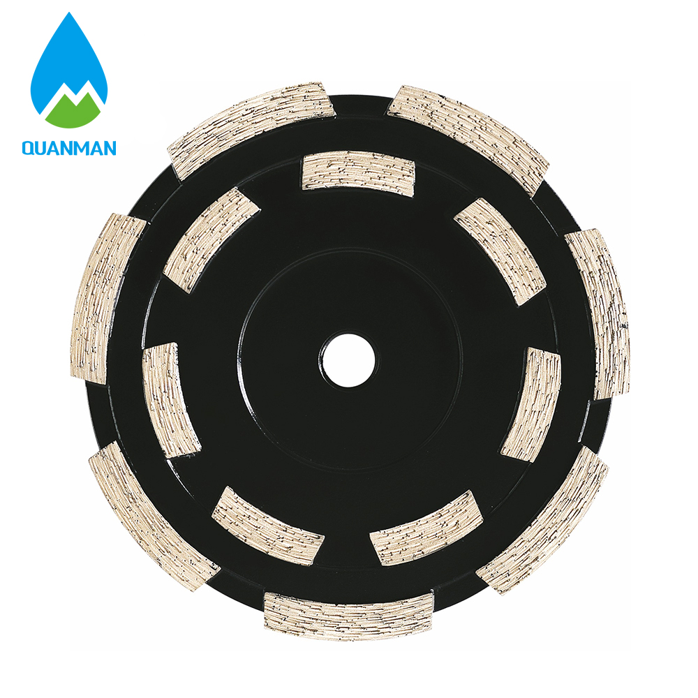 Double row diamond cup wheel for grinding concrete