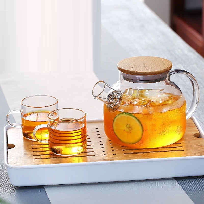 Heat Resistant Fireproof Glass Tea Kettle with Wooden Lid