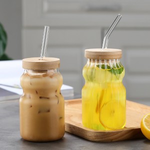 Striped coffee glass cup with straw and wooden lid simple style household use girl cup Cold water juice drink milk tea cup