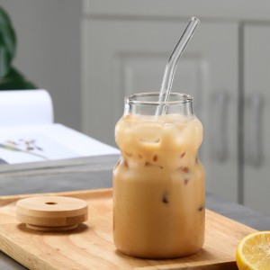 Striped coffee glass cup with straw and wooden lid simple style household use girl cup Cold water juice drink milk tea cup