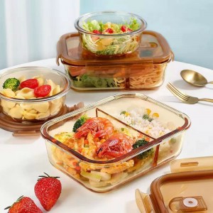 Amber glass lunch box microwave container office worker lunch box student lunch container rectangular box