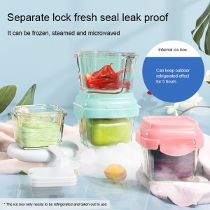 New baby food storage box glass ice box refrigerated carry-out freezer container with spoon baby food storage snack container