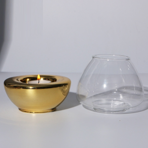 Egg Shaped Glass Candlestick with Metal Base Glass Candle Holder Factory
