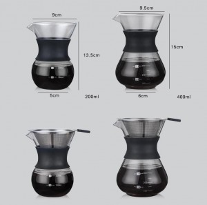 Hot Selling Borosilicate Glass Coffee Pot Borosilicate Pour Over Coffee Maker With rubber wood Sleeve