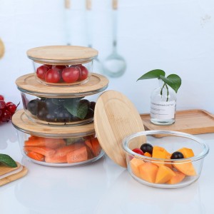 Glass Bento Box Containers with Bamboo Lids