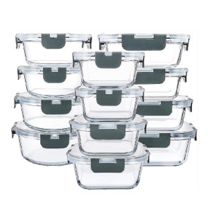 Glass Food Storage Containers with Upgraded Snap Locking Lids,Glass Meal Prep Containers Set