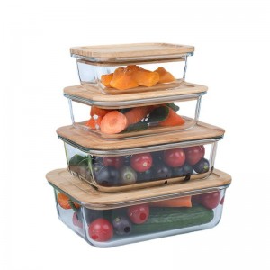 Glass Bento Box Containers with Bamboo Lids