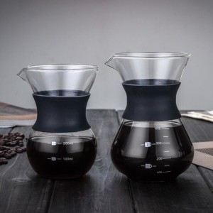 Hot Selling Borosilicate Glass Coffee Pot Borosilicate Pour Over Coffee Maker With rubber wood Sleeve