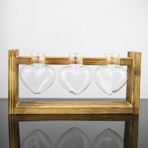 Hydroponic Container Green Plant Transparent Heart Glass Vase Office Desktop Arrangement Wooden Frame Flower Arrangement Vase