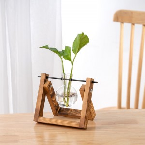 Creative hydroponic vase simple wooden frame vase living room decoration desktop ornaments