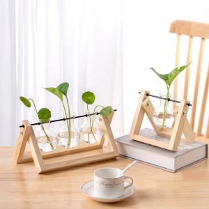 Creative hydroponic vase simple wooden frame vase living room decoration desktop ornaments