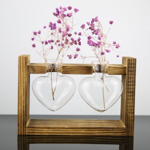 Hydroponic Container Green Plant Transparent Heart Glass Vase Office Desktop Arrangement Wooden Frame Flower Arrangement Vase