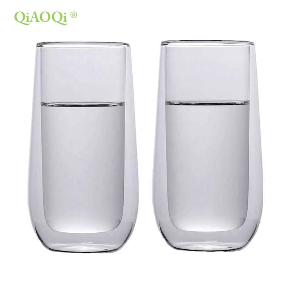 High borosilicate double wall clear insulated glass mugs cups set of 2