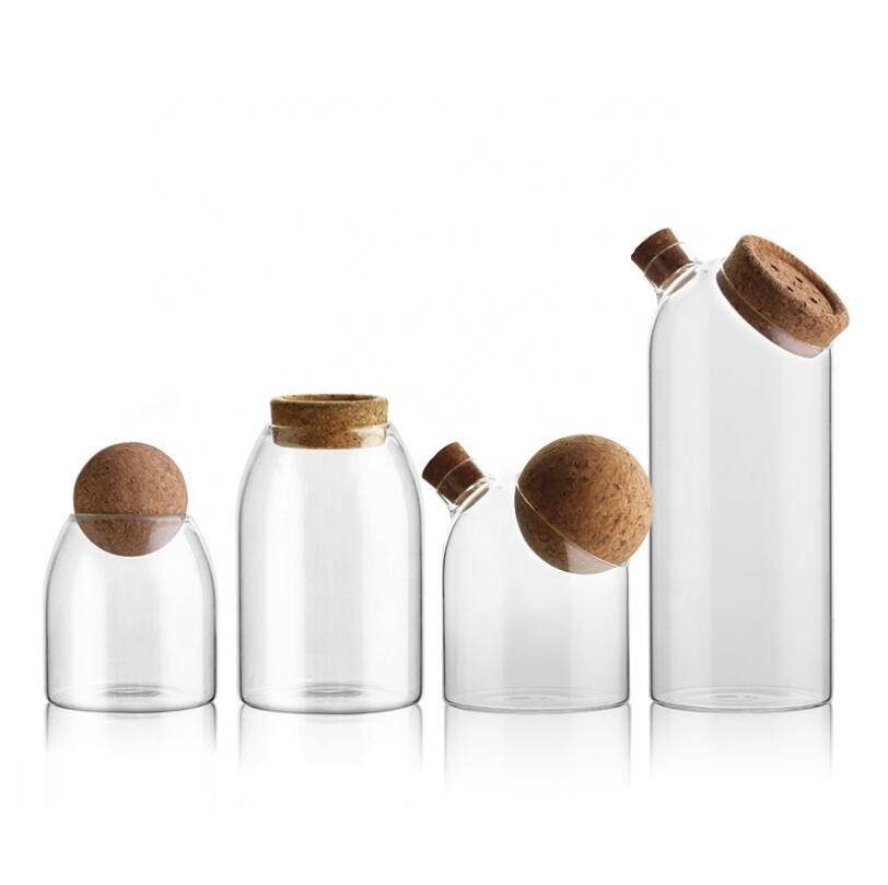 high borosilicate Home Kitchen Sealed storage glass bottle  jar with ball shape cork lid