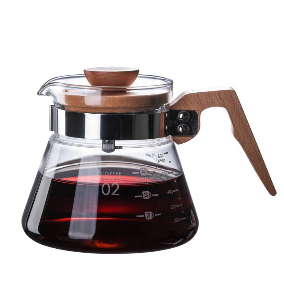 Classic heat resistant Borosilicate Coffee Pot 400ml Glass Coffee Maker Pour Over Coffee Tea pot with Wood Handle