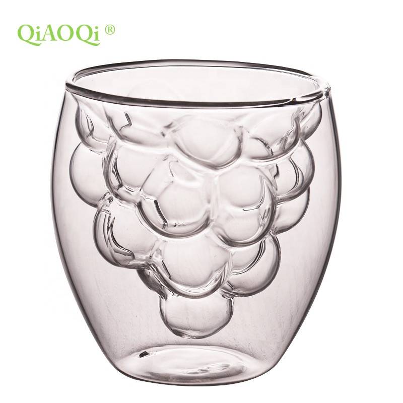 Unique Gift Bulk Fruit Strawberry Shaped Fancy Thermal Custom Clear Pyrex Handleless Double Wall Glass Coffee Cups Mugs