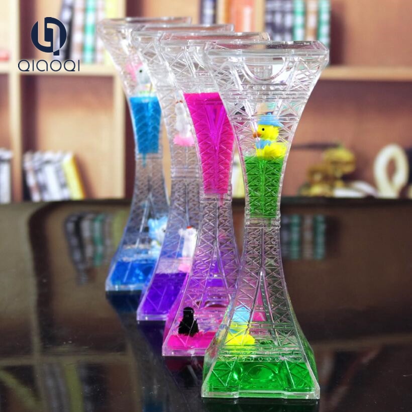 custom craft gift tower shape acrylic  liquid oil hour glass